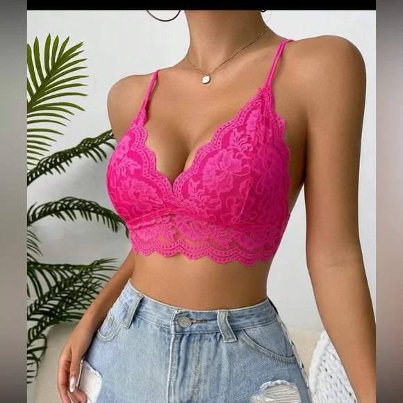 Boho floral lace scallop hem bralette - Picture 3 of 16